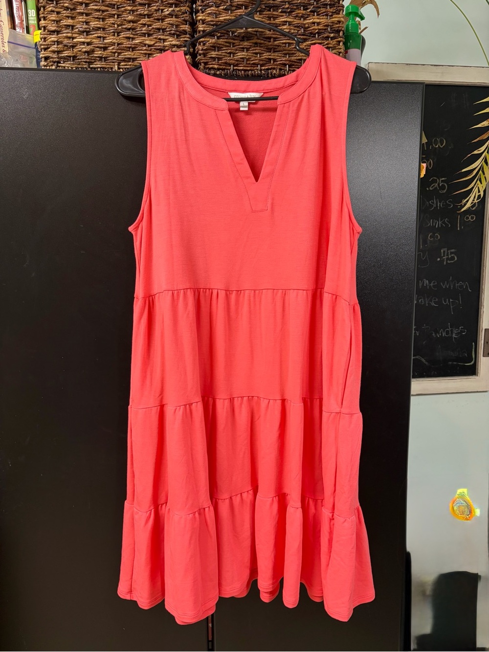 crown & ivy Light Coral Sleeveless Tiered V-Neck Dress